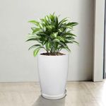 Kuber Industries Flower Pot with Plate | 14 Inch Indoor-Outdoor Plants Stand | Flower Pot for Home-Office | Flower Pot for Garden | Flower Gamla for Balcony | Marble Tower | White