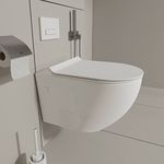 MEJE Wall Hung Toilet Bowl Including Soft Close Seat, Glossy White Ceramic,Dual Flush