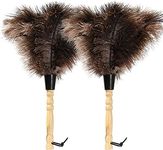 iHUFeather Ostrich Feather Duster 14 inch Feather Duster Fluffy Natural Genuine Ostrich Feathers with Wooden Handle and Eco-Friendly Reusable Handheld Ostrich Feather Duster for Cleaning Supplies