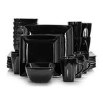 vancasso Soho Stoneware Square Dinner Set Black 32 Piece Kitchen Dinnerware Service Plate Crockery Set with Dinner Plates, Dessert Plate, Bowls and Mugs, Service for 8