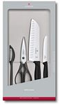 Victorinox Swiss Made Stainless Steel Swiss Classic Kitchen Knife Set (4 Pieces), Straight and Wavy Edge Knife with Universal Peeler, Shear, Black | Multipurpose Kitchen Tools 6.7133.4G