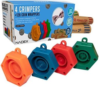 Nadex 128 Assorted Preformed Crimped End Coin Roll Wrappers with Color Coded Coin Wrapper Crimping Tool (Patent Pending), 32 Each of Nickels, Dimes, Pennies and Quarters