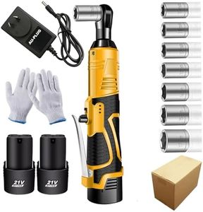 1Set Cordless Electric Ratchet Right Angle Wrench Gun 3/8" 21V 90° 100Nm Power Ratchet 2Battery 1Charger Yellow