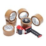 Fit For The Job Tape Gun and Tape Dispenser with 6 Rolls of Packaging Tape Brown - Ideal for Packing Tape, Fragile Tape - Heavy Duty Tape Dispenser for Efficient Sealing and Packing Needs