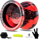 YOYOSTUDIO X0312 Responsive Yoyo Professional Finger Spin Trick Yoyo for Kids 8-12 or Above, Metal Yo yo for Adults with Unresponsive Yoyo Bearing Kit, 10 Yo-Yo Strings, Case & Glove - Black Red