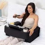 TabCouchCaddy Reading Pillow for Gaming – Extra Large Lap Desk & Arm Rest with Cup & Phone Holder, Adjustable Heights, Laptop Support, Large Pockets – Comfortable for Work, Gaming & Crocheting (Black)