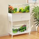 LAQUAL 20-29 Gallon Aquarium Stand with Cabinet, 20 Gallon Long Fish Tank Stand with 31''L * 12''W Tabletop, Double Heavy Metal Stand with Stable Structure, Adjustable Table Feet - White