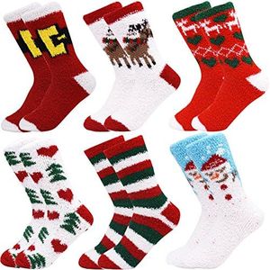 October Elf 6 Pack Women Christmas Socks Winter Warm Cozy Socks (One size, C)