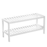 SONGMICS Natural Bamboo 2-Tier Shoe Rack, Shelf for Shoes Plants Books, for Living Room Hallway Bedroom Bathroom, 26 x 70 x 33 cm, White LBS02WT