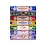 Satya Incense Gift Set Nag Champa, Super hit, Dragon's Blood, Sandalwood, Patchouli, Lavender, Positive Vibes, 15 g