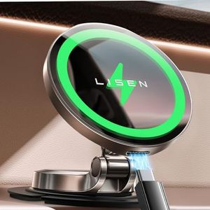 LISEN Ultra Magnteic Magsafe Car Mount Charger, [All Metal & Mini] 15W Fast Charging Wireless Car Charger for iPhone 16 Pro Max, for Mag safe Charger for Car Dashboard for iPhone 16 15 14 13 12 Series