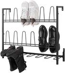 MyGift Premium Black Metal Hanging Wall Shoe Rack for Walk in Closet, Mudroom and Entryway, Wall Mounted Space Saving Boot and Shoe Rack Organizer, Holds 9 Pairs