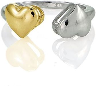 Hoops & Loops Sterling Silver Double Heart Open Ring, Silver,Yellow Gold