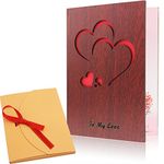 Creawoo Handmade Walnut Wood Love Greeting Card with Unique Gift Card Box The Best Birthday, Valentine's Day Anniversary Idea Card