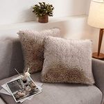 XeGe Soft Faux Fur Throw Pillow Covers, Luxury Fluffy Cushion Covers, Shaggy Plush Furry Pillow Cases, Fuzzy Decorative Pillow Covers Pack of 2 for Sofa Bed Couch Bedroom (18''x18'', Khaki)