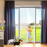 Fiberglass Magnetic Screen Door, 100 x 250 cm Heavy Duty for Home Apartment Door Size with Full Frame Hook&Loop Strip White