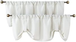 Home Queen Tie Up Curtain Valance Window Treatment for Living Room, Adjustable Balloon Rod Pocket Drape Valence, Set of 2, 54 X 18 Inch, Off White