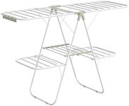 SONGMICS Clothes Drying Rack, Foldable 2-Level Laundry Drying Rack, Free-Standing Large Drying Rack, with Height-Adjustable Wings, 33 Drying Rails, Sock Clips, White and Green ULLR053C01