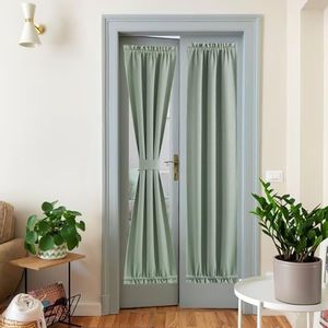 NICETOWN Nursery Door Curtain for Kids Room, Classroom Door Window Covers Thermal Insulated Rod Pocket Linen Blackout Privacy French Door Panel for Kitchen, 25 W x 72 L, Sega Green, 1 Panel