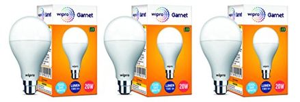 wipro Garnet 20W LED Bulb for Home & Office |Cool Day White (6500K) | B22 Base|220 degree Light coverage |4Kv Surge Protection |400V High Voltage Protection |Energy Efficient | Pack of 3