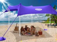 UMARDOO Family Beach Tent Canopy Sun Shade Portable 10×10FT, Large Wind Resistance Beach Sun Shelter Easy Setup with Packable Carry Bag for Outdoor Travel UPF 50+ (Purple)