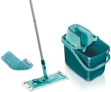 Leifheit Combi Clean M Set, Easy to use Bucket and mop with Micro Duo & Static Plus Covers, mop with Integrated Spin Mechanism, Floor wash kit Turquoise Green