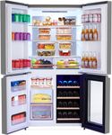 36 Inch Refrigerator and Freezer, 21 Cu. Ft Counter Depth Fridge French Door Refrigerator with Wine Cooler, 4-Door Fridge with Automated Defrost & Touch Screen, Interior LED Light