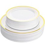 Disposable Plastic Plates - 60 Pack - 30 x 10.25" Dinner and 30 x 7.5" Salad Combo - Premium Heavy Duty - By Aya's Cutlery Kingdom (Gold)