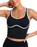 RUNNING GIRL Black Sports Bras for Women,Longline Workout Crop Tank Tops Padded with Built in Shelf Padded Sports Bra(2996_Black_M)