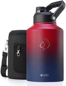 BUZIO One Gallon Water Bottle Insulated, (Cold for 48 Hrs) 128oz Water Jug Large Stainless Steel, 3.58in Big Wide Mouth Leak Proof Metal Flask with Carrying Sleeve for Camping,Gym,Travel, Black Red