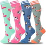 Compression Socks Women (Best Support,15-25mmhg,Cute,Fun,Novelty,Graduated) (4pairs-cat/dog/fox/flamingo, Small/Medium)