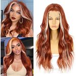 Sapphirewigs Copper Red Body Wave Lace Front Wig Highlight Synthetic Wigs for Women 13x3 Cosplay Party Daily Wear Halloween Heat Resistant Wig 24inch