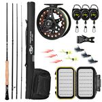 SF Fly Fishing Medium-Fast Action Rod Combo Kit 4 Piece 7 or 8 Weight 9FT, Aluminum Pre-Spooled Reel, Fly Rod Tube/Travel case, Fly Box with Flies Starter Outfit for New and Younger Anglers