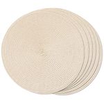 FunWheat Round Braided Placemats Set of 6 Table Mats for Dining Tables Woven Washable Non-Slip Place mats 15 inch (Ivory Beige, 6pcs)