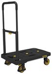 STANLEY Fatmax FXWT-712-SP Platform Trolley with 135 kg Capacity, Polypropylene Moving Dolly Push Cart, Foldable 360 Degree Swivel Guarded Braked Wheels, Telescopic Handle, Black,(68 x 41 x 92 cm)