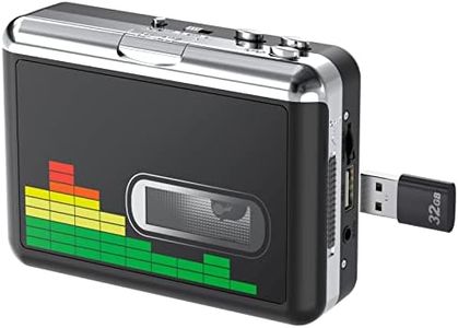 DIGITNOW USB Cassette Player, Portable Walkman Stereo Tape to MP3 Converter, Audio Music Recorder to MP3 Digital File Converter with Earphones, No PC Required, Black, BR607