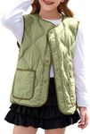 Balabala Girls Puffer Vest Lightweight Sleeveless Down Puffy Winter Kids Jackets Button Outerwear with Pockets for 5-15 Y