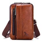 Xieben Leather Phone Belt Holster Waist Case Bag for Men Travel Outdoor Camping Cell Phone Loop Pouch Bum Pack Purse Wallet Holder Brown