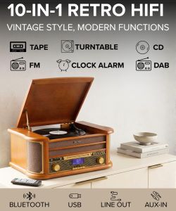 Denver 9-in-1 Retro Record Player – Bluetooth, CD, FM, USB, Vinyl