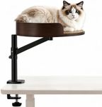 FlexiSpot Cat Desk Bed, Wooden Desk Mounted Cat Perch Supports Up to 33lbs, 360° Rotating & Adjustable Heigh Kitten Nest for Desktop Equipped with Scratcher, Walnut Wood Finish