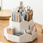 Amazon Brand - Umi Rotating Desk Organizer Pen Pencil Holder with 9 Slot 360° Desktop Organizer for Office Supplies Stationery Staplers Clips Sticky Notes Remote Mobile Holder Visiting Card - White