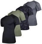Real Essentials 4 Pack: Men's Short Sleeve Compression T-Shirt Base Layer Undershirt Athletic Top (Available in Big & Tall), Set H, Medium