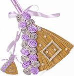 SAMSUSU Personalized Wedding Broom for Jumping Ceremony, Elegant DIY Decorative Broom with Crystals, Brooch & Signature Photo Frame, Pink-Silver Velvet Roses for Wedding & Ritual Display