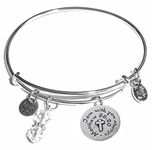 Hidden Hollow Beads Message Charm (14 Words to Choose from) Expandable Wire Bangle Bracelet, in The Popular Style, Comes in A Gift Box! (Religious - Cross)