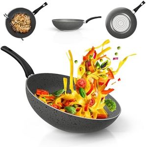 TEHORNEO Wok Induccion, Wok 28cm Aluminio Antiadherente, Sarten Wok, Wok Vitrocerámica, Wok Antiadherente, Sarten Wok Induccion, Frying Pan, Apto para Induccion, Gas, Vitroceramica y Lavavajillas