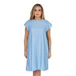 Magnus Care Hospital Gown for Women Labor & Delivery, 100% Cotton Easy Snap Back Closure, Shoulder Snap Polkadot Patient Gown, Blue, Large-X-Large