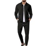 Veriliss Men's Tracksuits 2 Pieces Waffle Soft Hoodies Sweatsuit Sets Workout Top & Bottom Sets Sports Jogging Suit Set Trendy Catdigna Jacket Suit Business Outfits(Black,XXL)