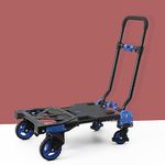 Primax Multipurpose Foldable Platform Trolley/Hand Truck and Portable Dolly Push Kart with Telescopic Handle and Foldable Guarded Wheels (APS-724-FW-90TP-Black&Blue)