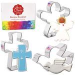 Ann Clark Cookie Cutters 3-Piece Religious Christmas Cookie Cutter Set with Recipe Booklet, Angel, Cross and Dove