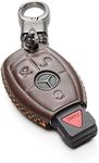 Vitodeco Leather Keyless Entry Remote Control Smart Key Case Cover with a Key Chain Compatible for Mercedes Benz (Brown)